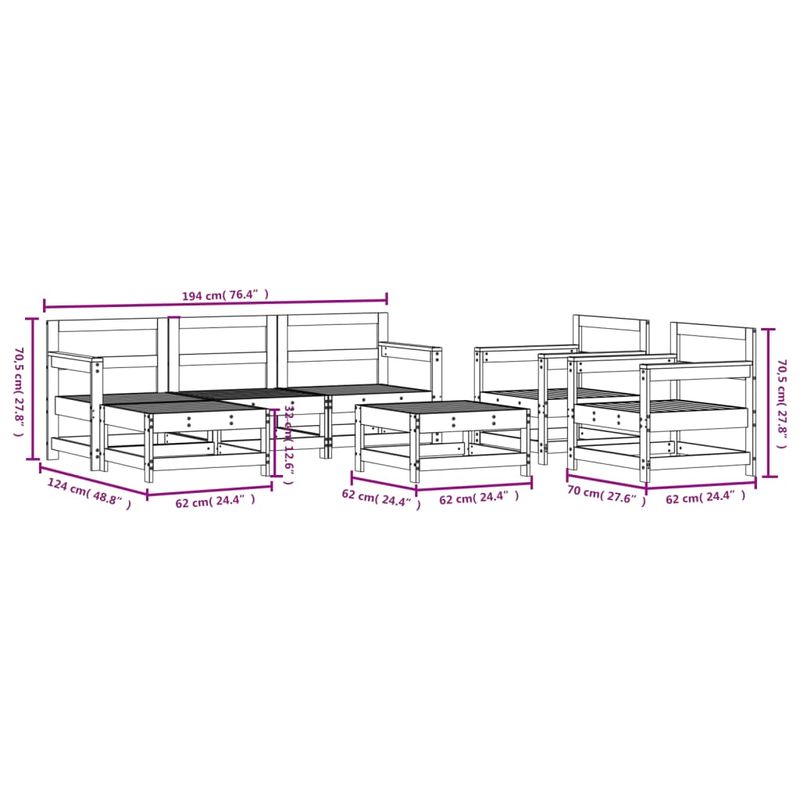 Casa si Gradina - Gradina si terasa - Mobilier exterior - Seturi mobila gradina - Set mobilier de gradina, 7 piese, alb, lemn masiv de pin - Infinity.ro
