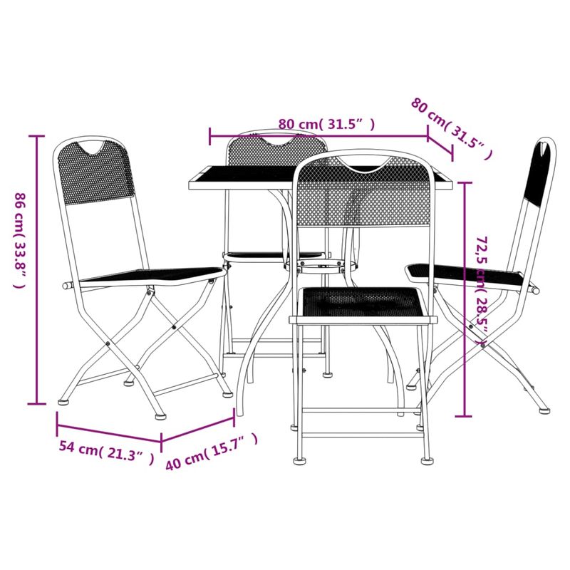 Casa si Gradina - Gradina si terasa - Mobilier exterior - Seturi mobila gradina - Set de masa pentru gradina, 5 piese, plasa metalica antracit - Infinity.ro