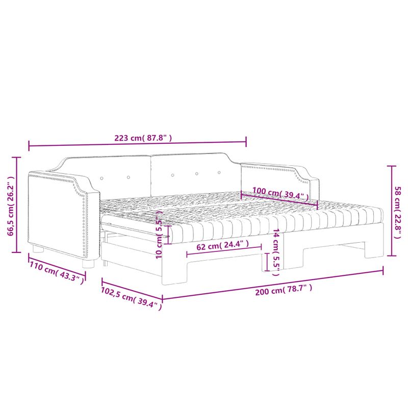 Casa si Gradina - Mobilier - Paturi si accesorii - Paturi - Pat de zi cu extensie si saltele, crem, 100x200 cm, textil - Infinity.ro