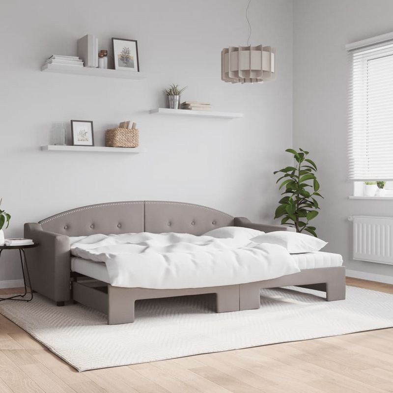 Casa si Gradina - Mobilier - Paturi si accesorii - Paturi - Pat de zi cu extensie si saltele, gri taupe, 80x200 cm, textil - Infinity.ro