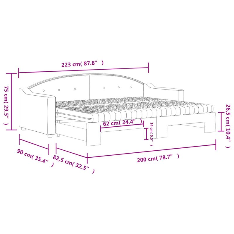 Casa si Gradina - Mobilier - Paturi si accesorii - Paturi - Pat de zi cu extensie si saltele, gri taupe, 80x200 cm, textil - Infinity.ro