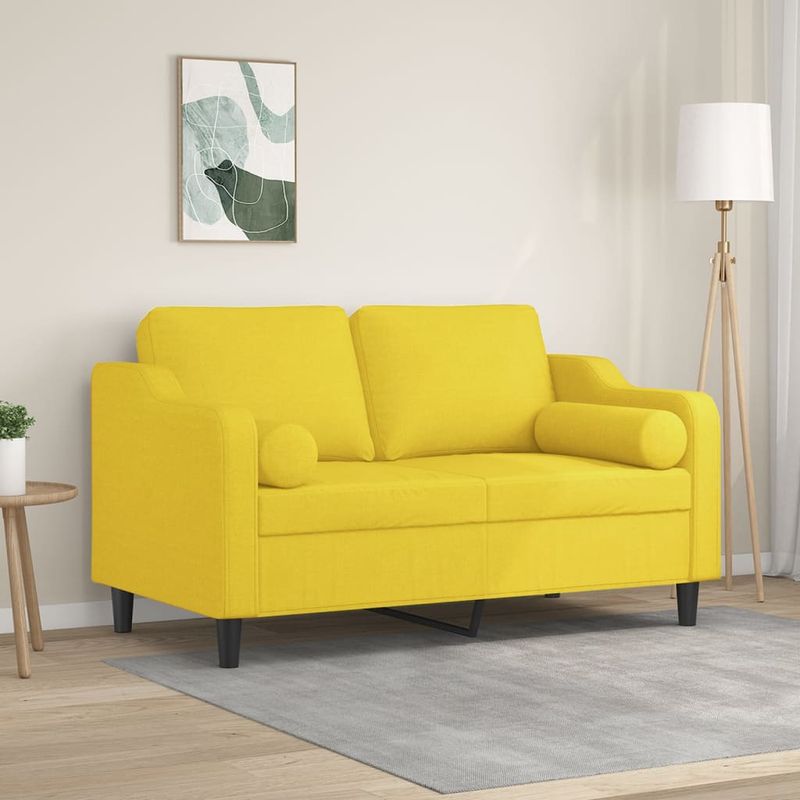 Casa si Gradina - Mobilier - Canapele si coltare - Canapele - Canapea cu 2 locuri cu pernute, galben deschis, 120 cm, textil - Infinity.ro