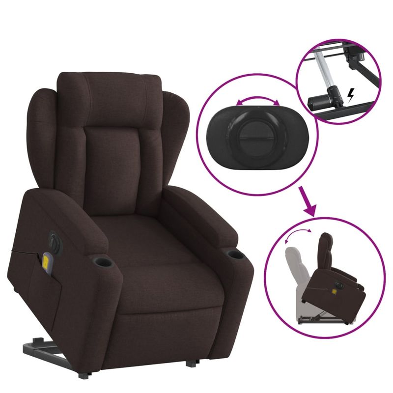 Ingrijire personala si Cosmetice - Sanatate si wellness - Articole wellness - Fotolii de masaj - Fotoliu electric masaj rabatabil cu ridicare maro inchis textil - Infinity.ro