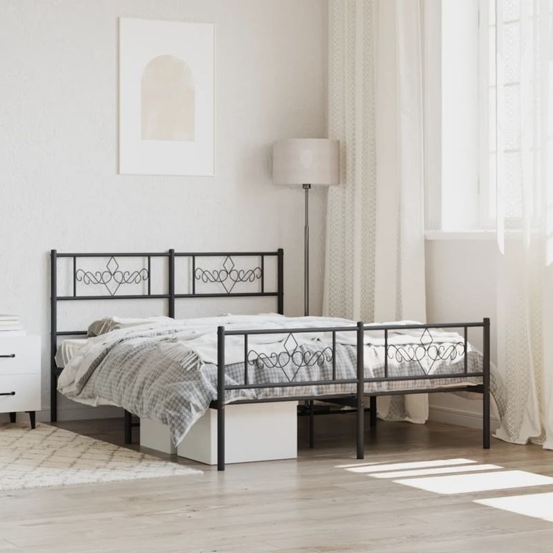 Casa si Gradina - Mobilier - Paturi si accesorii - Paturi - Cadru pat metalic cu tablie de cap/picioare, negru, 140x190 cm - Infinity.ro