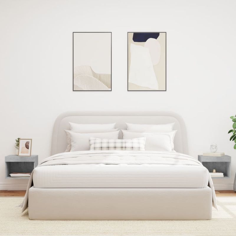 Casa si Gradina - Mobilier - Comode si corpuri - Comode - Noptiere cu lumini LED montate pe perete, 2 buc., gri beton - Infinity.ro