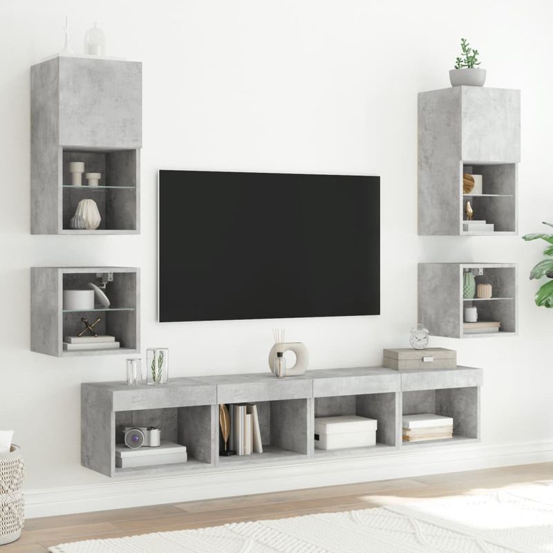 Casa si Gradina - Mobilier - Comode si corpuri - Comode - Noptiere cu lumini LED montate pe perete, 2 buc., gri beton - Infinity.ro