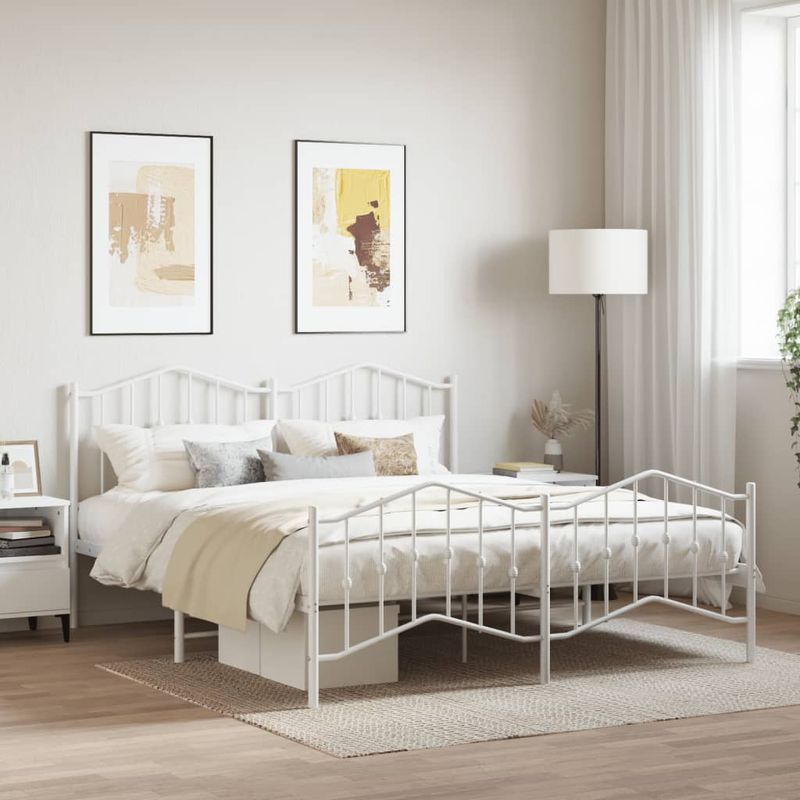 Casa si Gradina - Mobilier - Paturi si accesorii - Paturi - Cadru pat metalic cu tablie de cap/picioare , alb, 160x200 cm - Infinity.ro