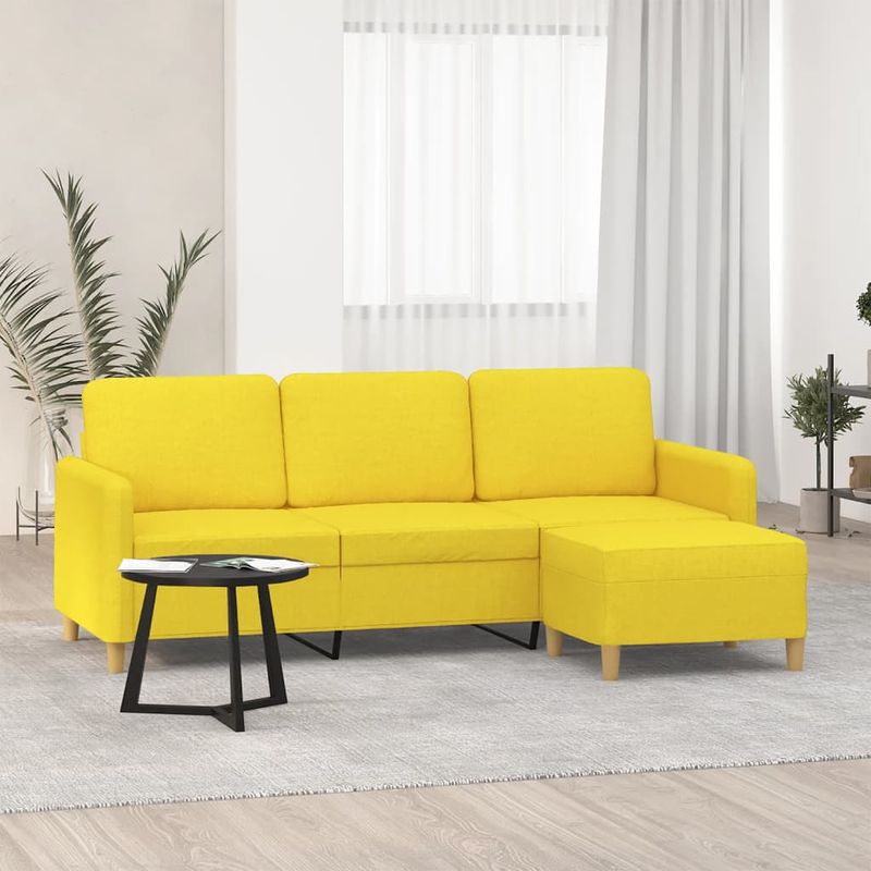 Casa si Gradina - Mobilier - Canapele si coltare - Canapele - Canapea cu 3 locuri si taburet, galben deschis, 180 cm, textil - Infinity.ro