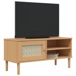 Casa si Gradina - Mobilier - Comode si corpuri - Comode - Comoda TV SENJA aspect ratan maro, 106x40x49 cm, lemn masiv pin - Infinity.ro