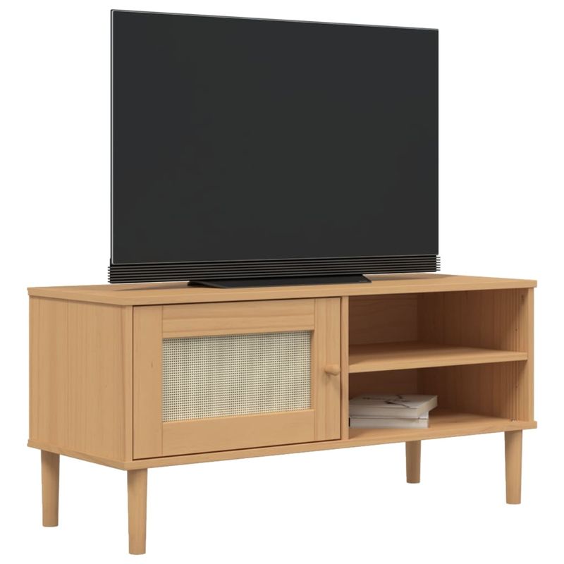 Casa si Gradina - Mobilier - Comode si corpuri - Comode - Comoda TV SENJA aspect ratan maro, 106x40x49 cm, lemn masiv pin - Infinity.ro