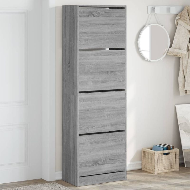Casa si Gradina - Mobilier - Organizare si depozitare - Organizator incaltaminte - Pantofar cu 4 sertare rabatabile, gri sonoma, 60x34x187,5 cm - Infinity.ro