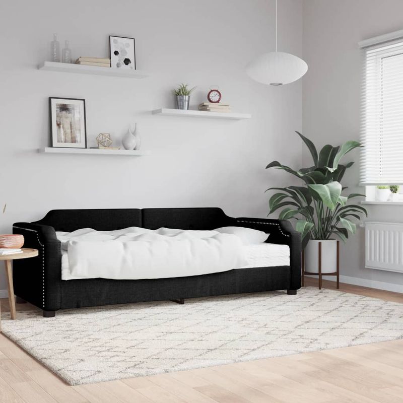 Casa si Gradina - Mobilier - Paturi si accesorii - Paturi - Pat de zi cu saltea, negru, 100x200 cm, textil - Infinity.ro
