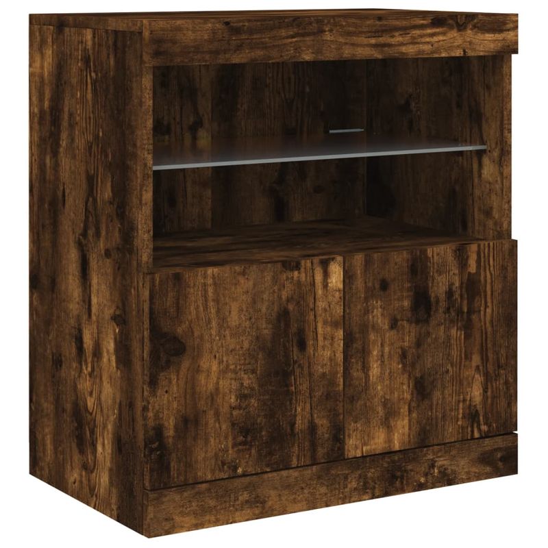 Casa si Gradina - Mobilier - Comode si corpuri - Comode - Servanta cu lumini LED, stejar fumuriu, 142,5x37x67 cm - Infinity.ro