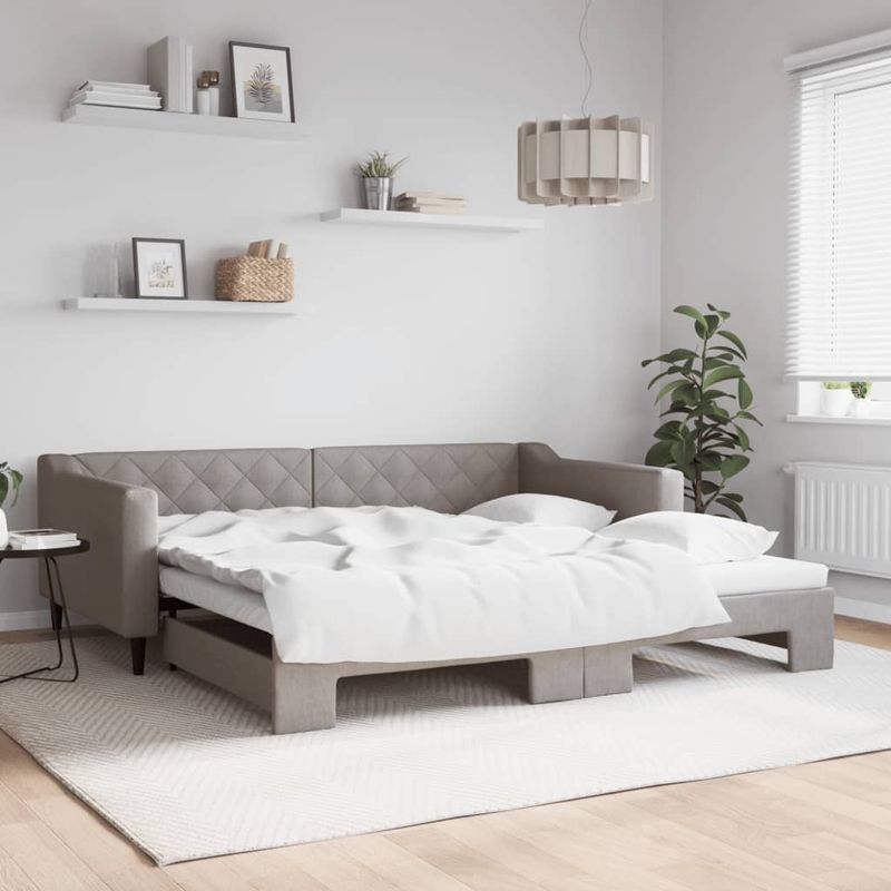 Casa si Gradina - Mobilier - Paturi si accesorii - Paturi - Pat de zi cu extensie, gri taupe, 100x200 cm, textil - Infinity.ro