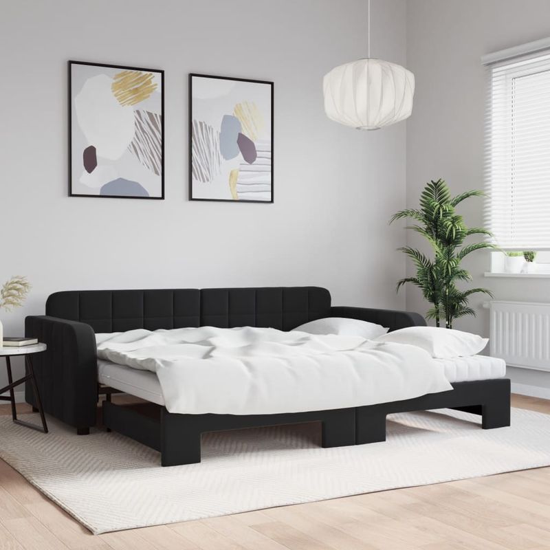 Casa si Gradina - Mobilier - Paturi si accesorii - Paturi - Pat de zi cu extensie si saltele, negru, 90x190 cm, catifea - Infinity.ro