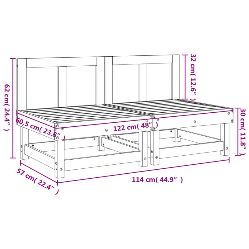 Casa si Gradina - Gradina si terasa - Mobilier exterior - Canapele si fotolii gradina - Canapele de mijloc pentru gradina, 2 buc., gri, lemn masiv pin - Infinity.ro