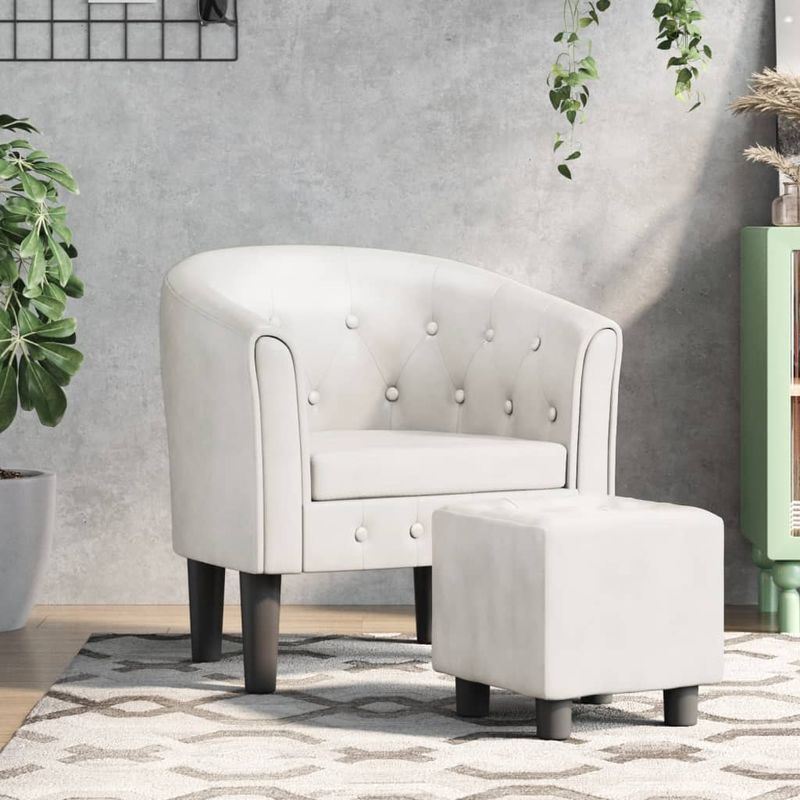 Casa si Gradina - Mobilier - Scaune si fotolii - Fotolii - Fotoliu tip cuva cu taburet, alb, piele ecologica - Infinity.ro