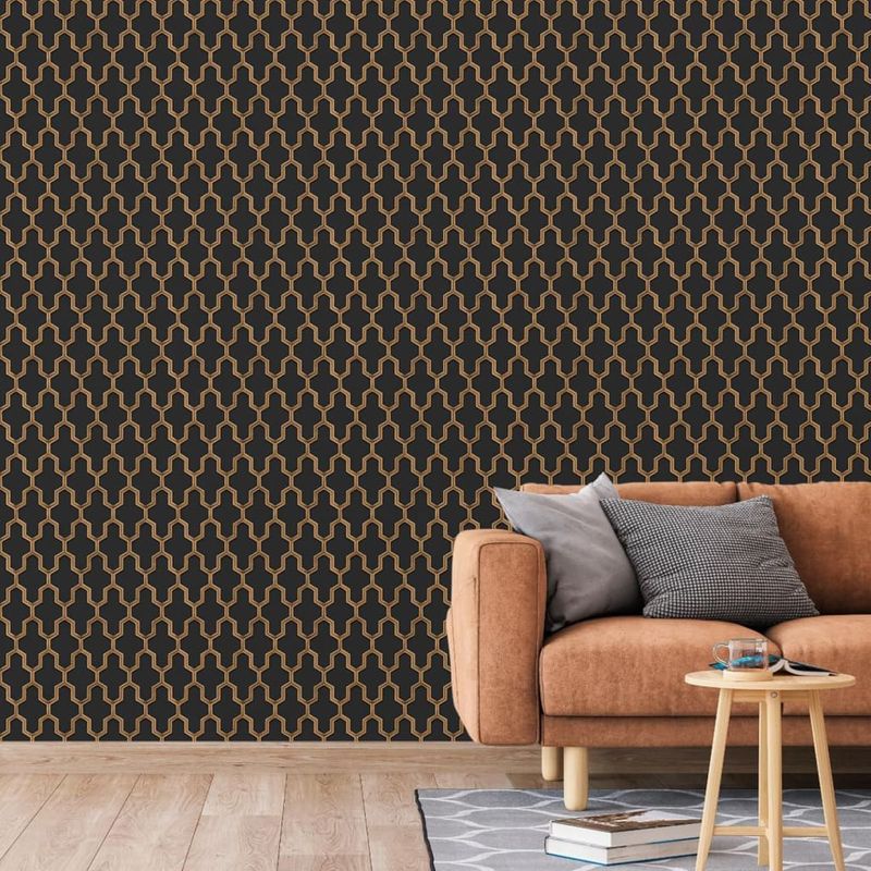 Casa si Gradina - Decoratiuni - Tapet - DUTCH WALLCOVERINGS Tapet „Geometric”, negru si auriu - Infinity.ro