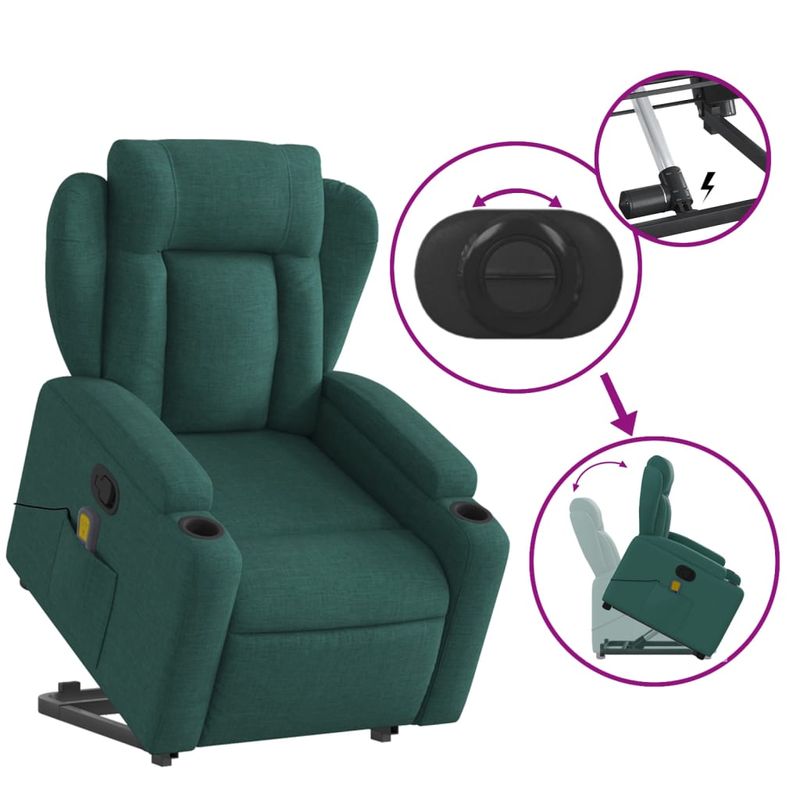 Ingrijire personala si Cosmetice - Sanatate si wellness - Articole wellness - Fotolii de masaj - Fotoliu rabatabil de masaj, cu ridicare, verde inchis, textil - Infinity.ro