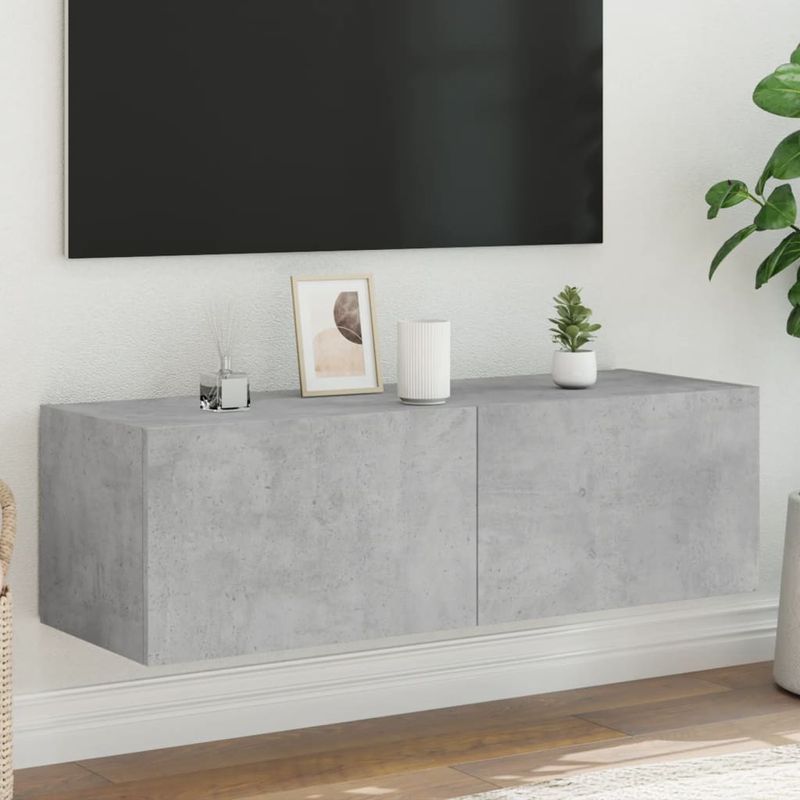 Casa si Gradina - Mobilier - Comode si corpuri - Comode - Comoda TV de perete cu lumini LED, gri beton, 100x35x31 cm - Infinity.ro