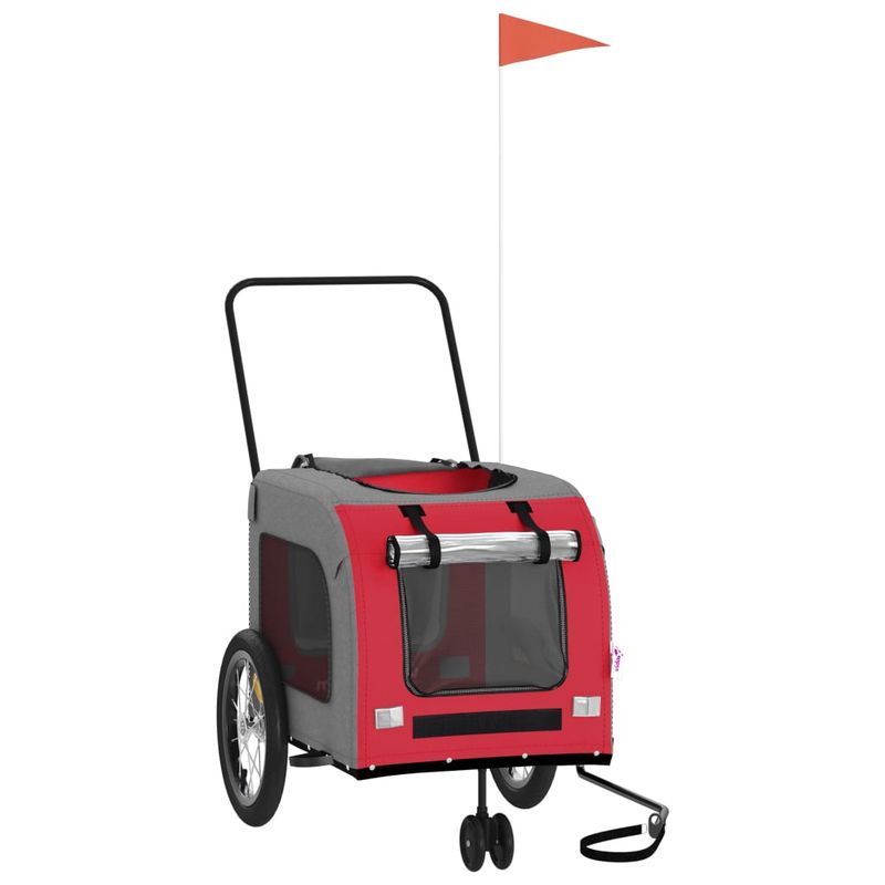 Petshop - Accesorii petshop - Culcusuri si custi - Genti si articole transport - Remorca bicicleta animale companie, rosu/gri textil oxford/fier - Infinity.ro