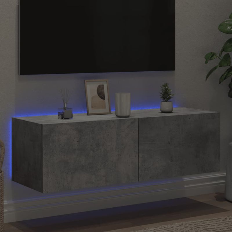 Casa si Gradina - Mobilier - Comode si corpuri - Comode - Comoda TV de perete cu lumini LED, gri beton, 100x35x31 cm - Infinity.ro