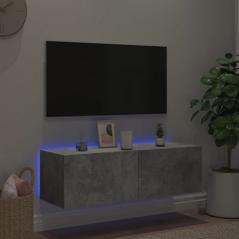 Casa si Gradina - Mobilier - Comode si corpuri - Comode - Comoda TV de perete cu lumini LED, gri beton, 100x35x31 cm - Infinity.ro