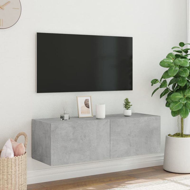 Casa si Gradina - Mobilier - Comode si corpuri - Comode - Comoda TV de perete cu lumini LED, gri beton, 100x35x31 cm - Infinity.ro