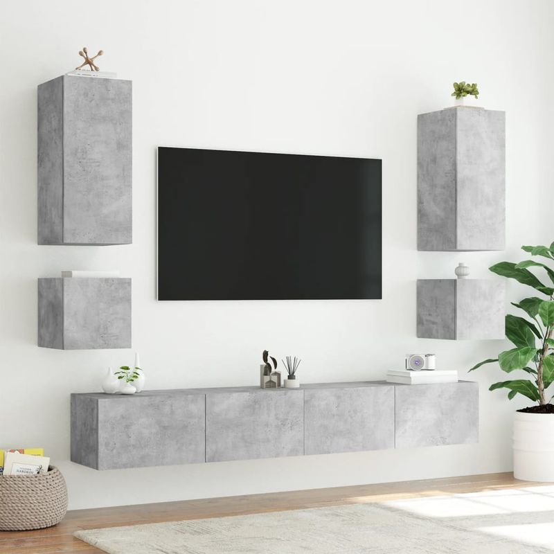 Casa si Gradina - Mobilier - Comode si corpuri - Comode - Comoda TV de perete cu lumini LED, gri beton, 100x35x31 cm - Infinity.ro