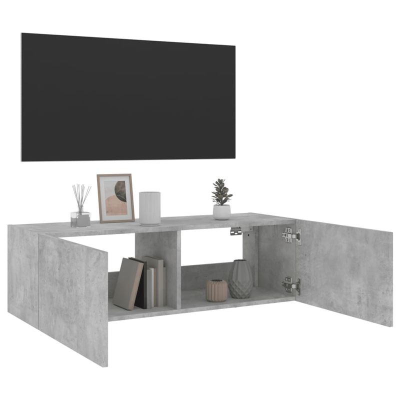 Casa si Gradina - Mobilier - Comode si corpuri - Comode - Comoda TV de perete cu lumini LED, gri beton, 100x35x31 cm - Infinity.ro