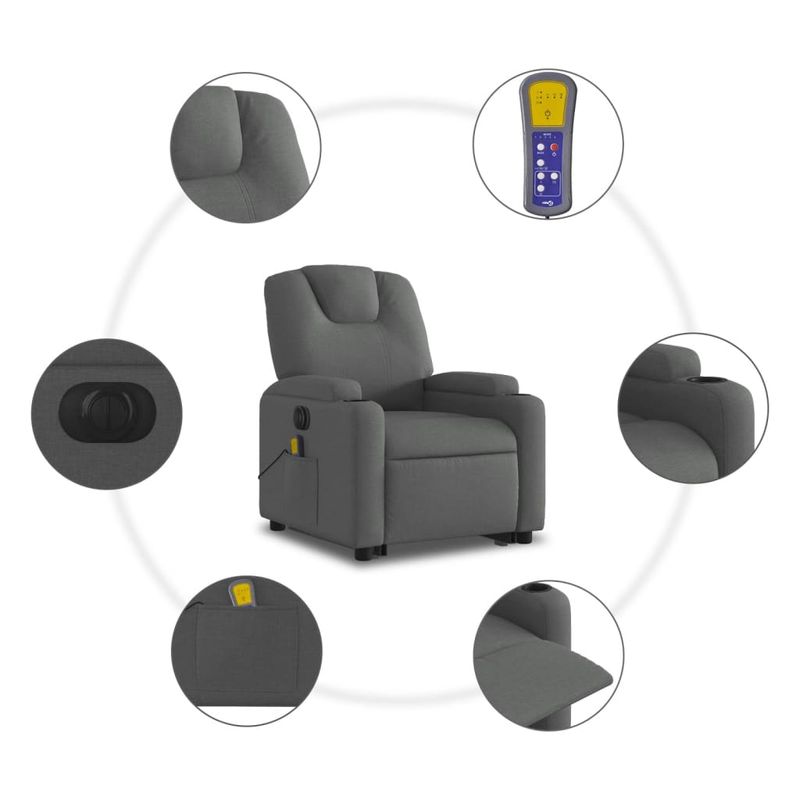 Ingrijire personala si Cosmetice - Sanatate si wellness - Articole wellness - Fotolii de masaj - Fotoliu electric masaj rabatabil cu ridicare, gri inchis textil - Infinity.ro