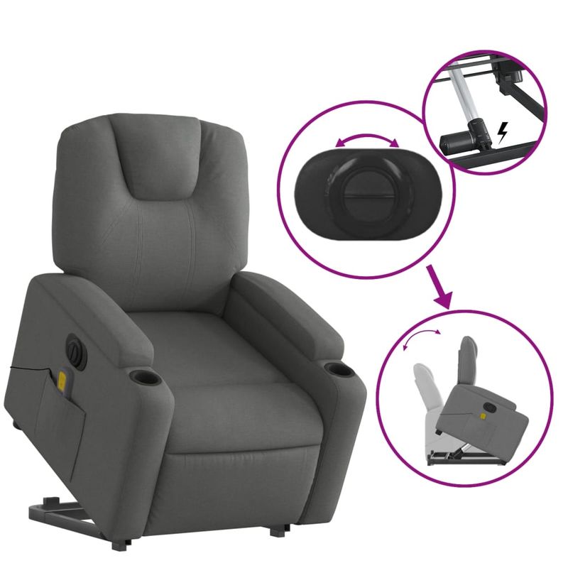 Ingrijire personala si Cosmetice - Sanatate si wellness - Articole wellness - Fotolii de masaj - Fotoliu electric masaj rabatabil cu ridicare, gri inchis textil - Infinity.ro
