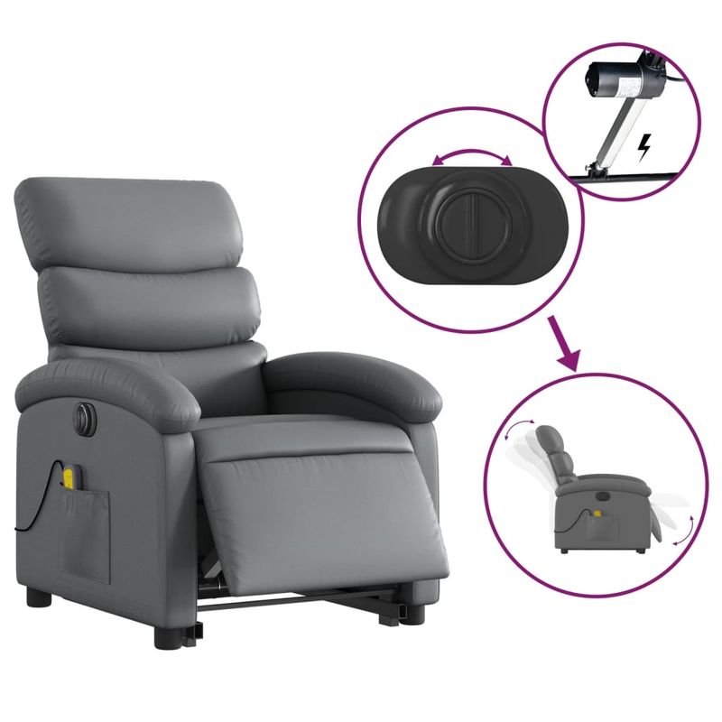 Ingrijire personala si Cosmetice - Sanatate si wellness - Articole wellness - Fotolii de masaj - Fotoliu masaj rabatabil electric cu ridicare, gri, piele eco - Infinity.ro