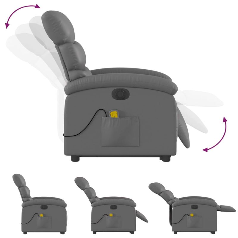 Ingrijire personala si Cosmetice - Sanatate si wellness - Articole wellness - Fotolii de masaj - Fotoliu masaj rabatabil electric cu ridicare, gri, piele eco - Infinity.ro