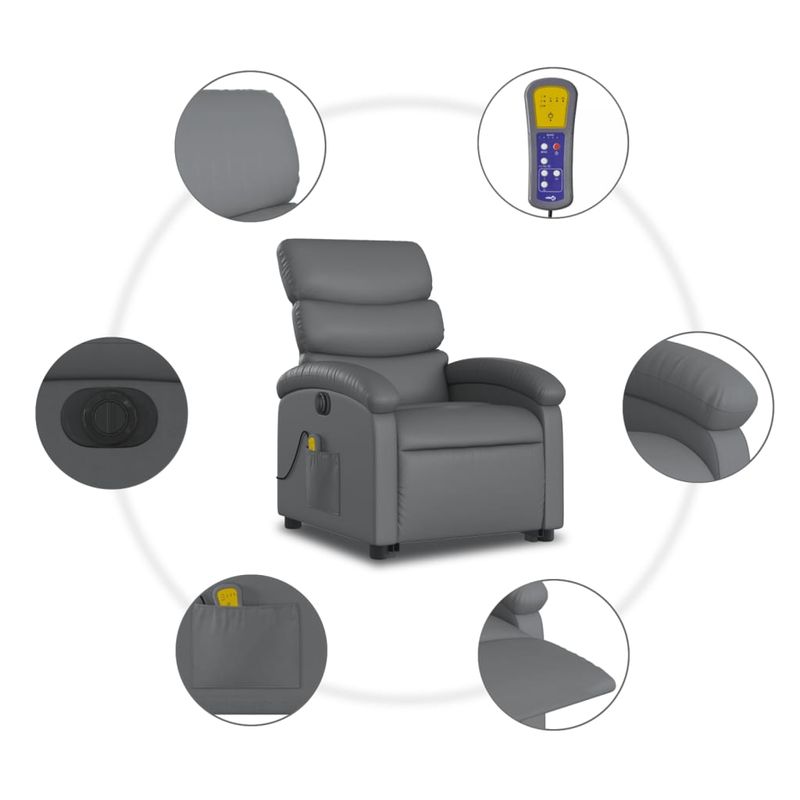 Ingrijire personala si Cosmetice - Sanatate si wellness - Articole wellness - Fotolii de masaj - Fotoliu masaj rabatabil electric cu ridicare, gri, piele eco - Infinity.ro