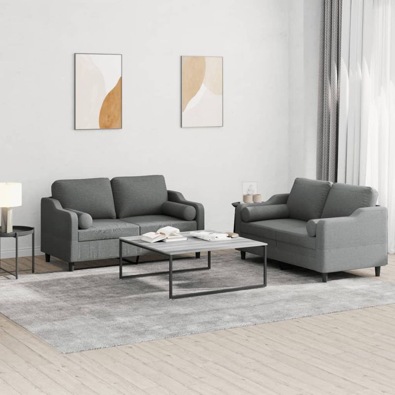Casa si Gradina - Mobilier - Seturi de mobilier - Seturi living - Set de canapele cu perne, 2 piese, gri inchis, material textil - Infinity.ro