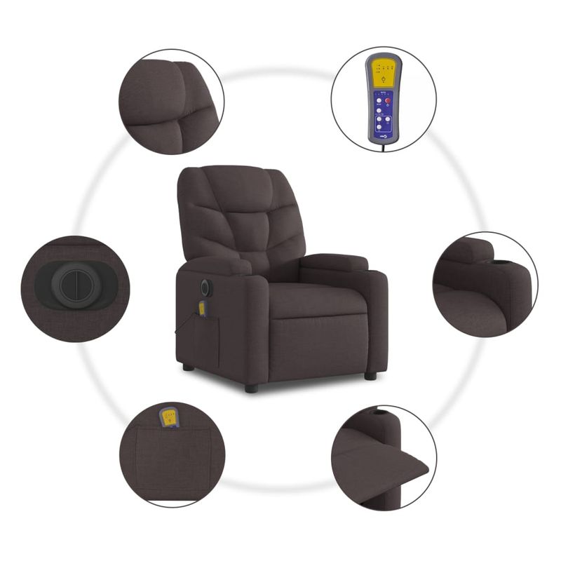 Ingrijire personala si Cosmetice - Sanatate si wellness - Articole wellness - Fotolii de masaj - Fotoliu electric de masaj rabatabil, maro inchis, textil - Infinity.ro