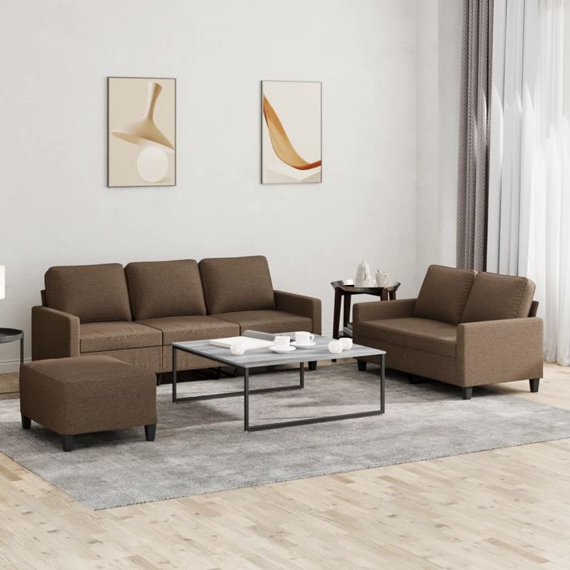 Casa si Gradina - Mobilier - Seturi de mobilier - Seturi living - Set de canapele cu perne, 3 piese, maro, textil - Infinity.ro
