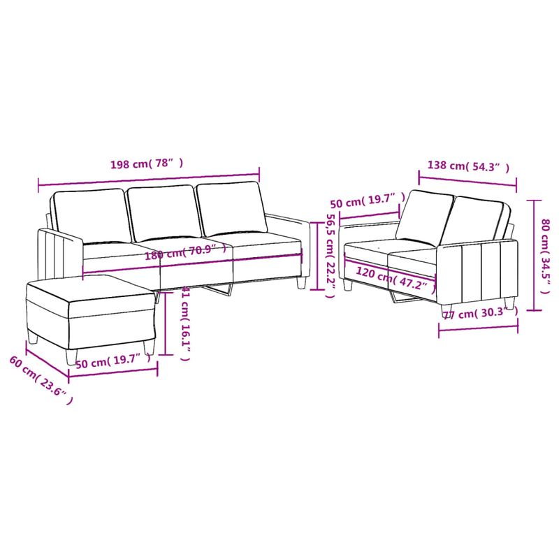 Casa si Gradina - Mobilier - Seturi de mobilier - Seturi living - Set de canapele cu perne, 3 piese, maro, textil - Infinity.ro
