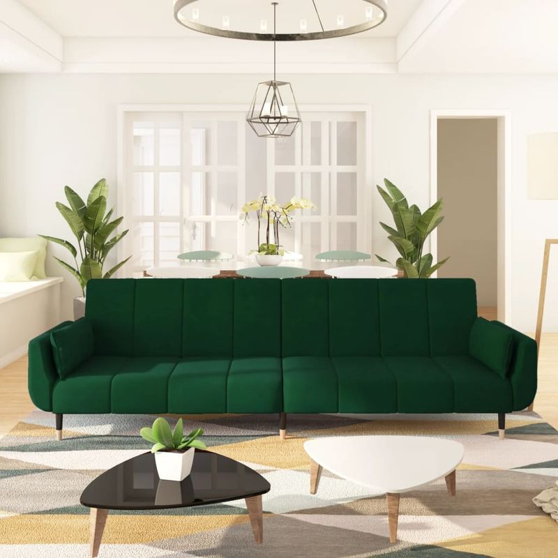 Casa si Gradina - Mobilier - Canapele si coltare - Canapele - Canapea extensibila cu 2 locuri, 2 perne, verde inchis, catifea - Infinity.ro