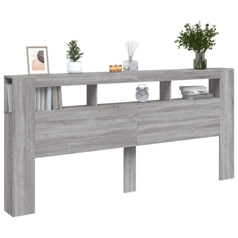Casa si Gradina - Mobilier - Paturi si accesorii - Accesorii paturi - Tablie de pat cu LED, gri sonoma, 220x18,5x103,5 cm, lemn - Infinity.ro