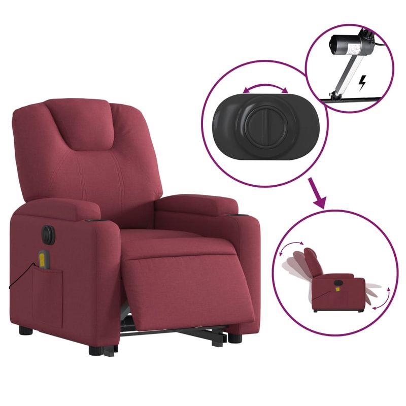Ingrijire personala si Cosmetice - Sanatate si wellness - Articole wellness - Fotolii de masaj - Fotoliu de masaj electric rabatabil cu ridicare rosu vin textil - Infinity.ro