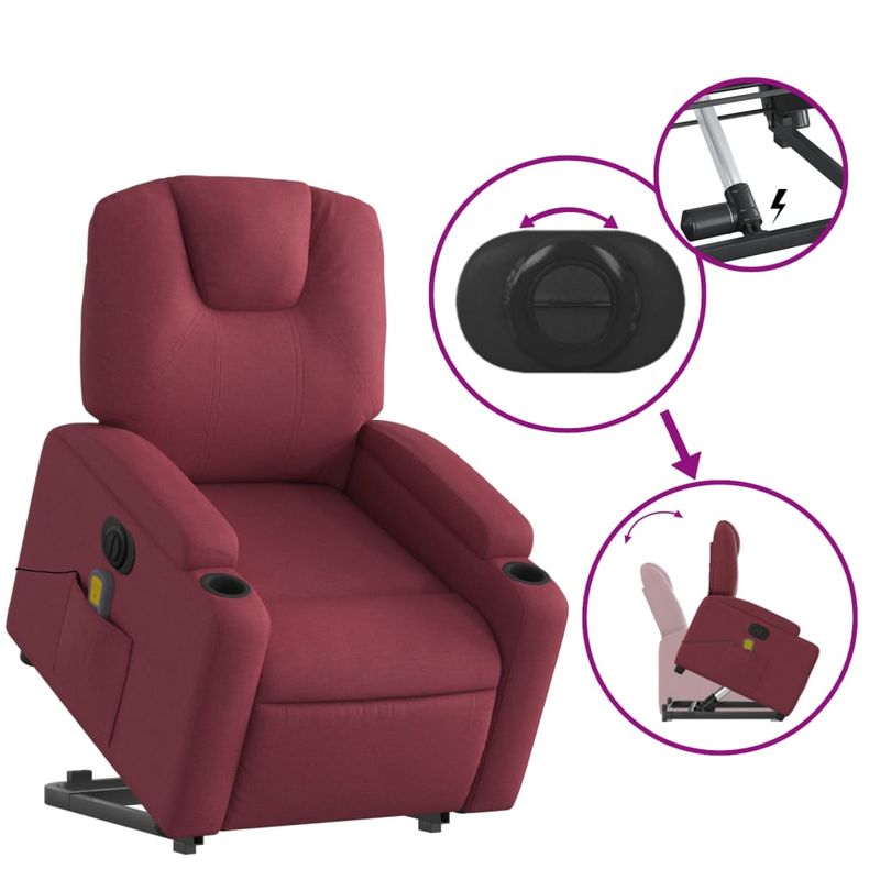 Ingrijire personala si Cosmetice - Sanatate si wellness - Articole wellness - Fotolii de masaj - Fotoliu de masaj electric rabatabil cu ridicare rosu vin textil - Infinity.ro