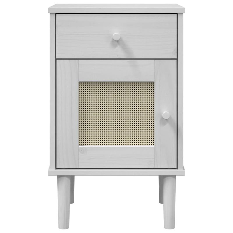 Casa si Gradina - Mobilier - Comode si corpuri - Noptiere - Noptiera SENJA, aspect ratan alb, 40x35x65 cm, lemn masiv pin - Infinity.ro