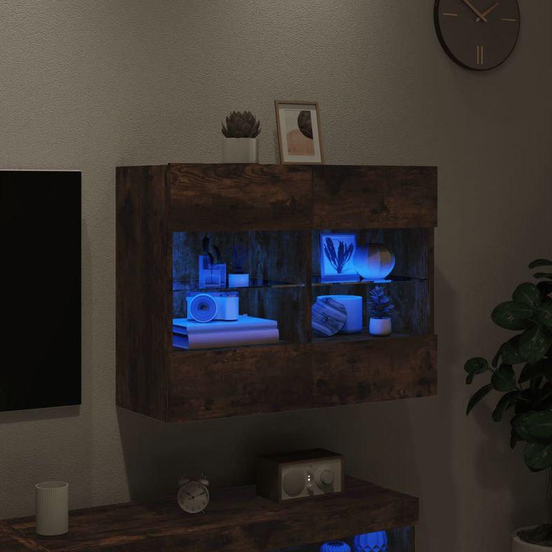 Casa si Gradina - Mobilier - Comode si corpuri - Comode - Comoda TV de perete cu LED, stejar fumuriu, 78,5x30x60,5 cm - Infinity.ro