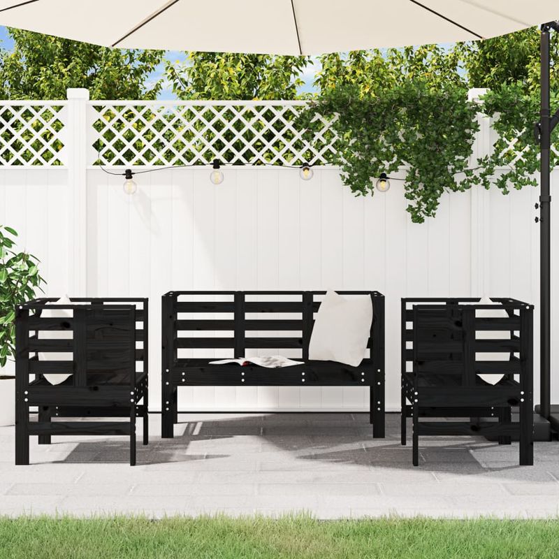 Casa si Gradina - Gradina si terasa - Mobilier exterior - Seturi mobila gradina - Set mobilier de gradina, 3 piese, negru, lemn masiv pin - Infinity.ro