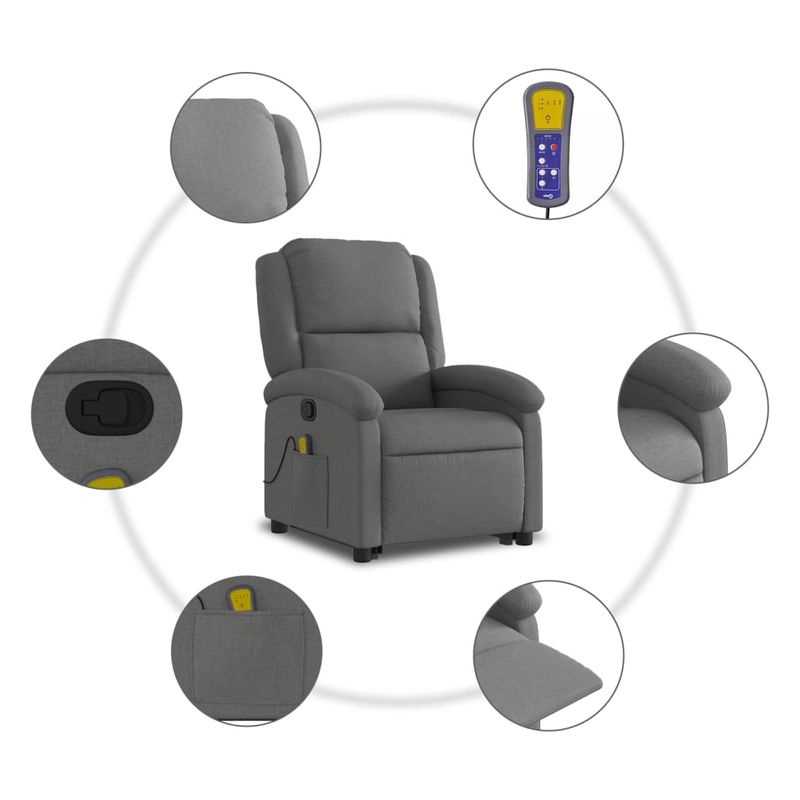 Ingrijire personala si Cosmetice - Sanatate si wellness - Articole wellness - Fotolii de masaj - Fotoliu de masaj rabatabil cu ridicare, gri inchis, textil - Infinity.ro
