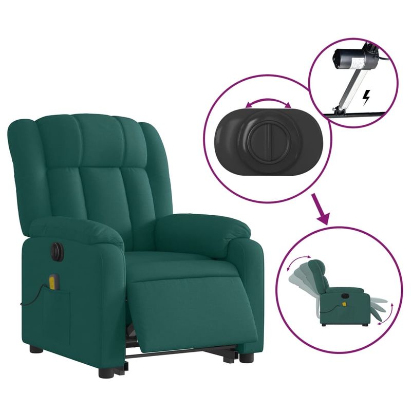 Ingrijire personala si Cosmetice - Sanatate si wellness - Articole wellness - Fotolii de masaj - Fotoliu electric masaj rabatabil / ridicare verde inchis textil - Infinity.ro