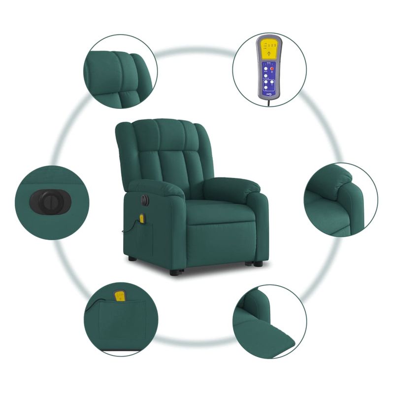 Ingrijire personala si Cosmetice - Sanatate si wellness - Articole wellness - Fotolii de masaj - Fotoliu electric masaj rabatabil / ridicare verde inchis textil - Infinity.ro