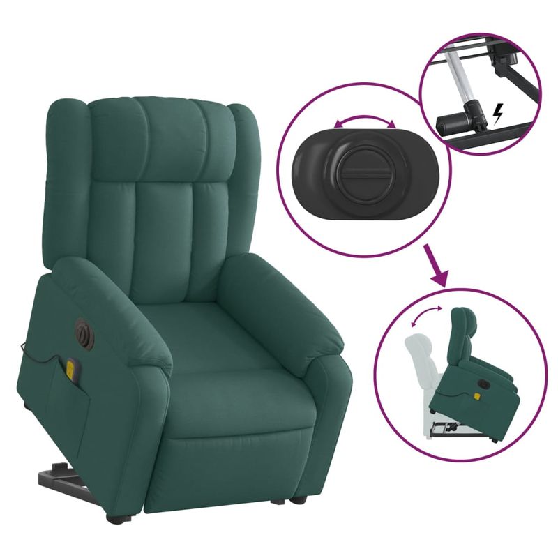 Ingrijire personala si Cosmetice - Sanatate si wellness - Articole wellness - Fotolii de masaj - Fotoliu electric masaj rabatabil / ridicare verde inchis textil - Infinity.ro